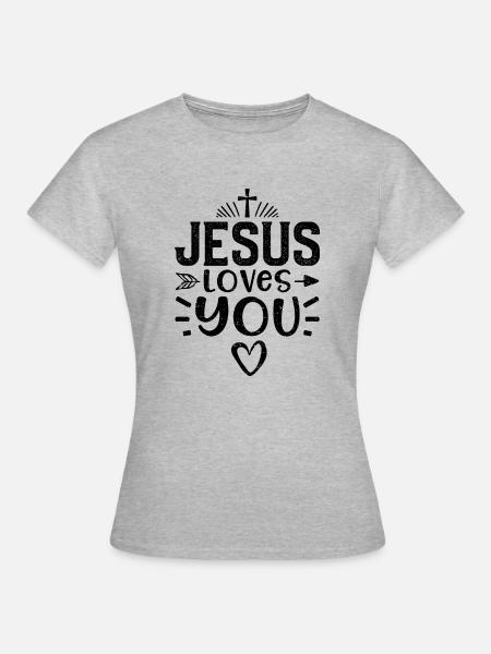Jezus houdt van jou - Jezus - Vrouwen T-shirt - grijs gemêleerd