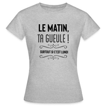 Am Morgen halt die Klappe - Frauen T-Shirt - Grau meliert - Vorne - AI Model Female 172 dark (172cm)