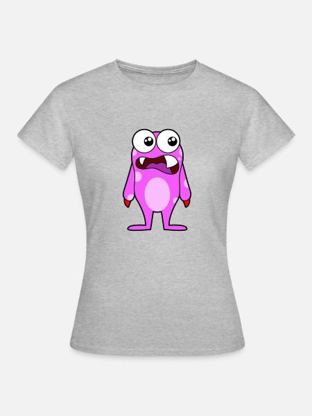 Rosa Lustige Monster - Frauen T-Shirt - Grau meliert