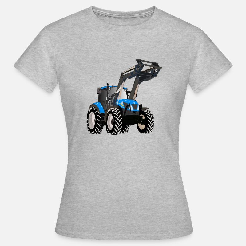 Blauer Traktor mit Frontlader - Frauen T-Shirt - Grau meliert