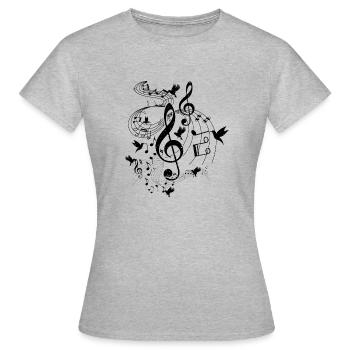 Humorvolle Melodie Melodie Melodien Musiker Vögel Symbole - Frauen T-Shirt - Grau meliert - Vorne - AI Model Female 172 dark (172cm)