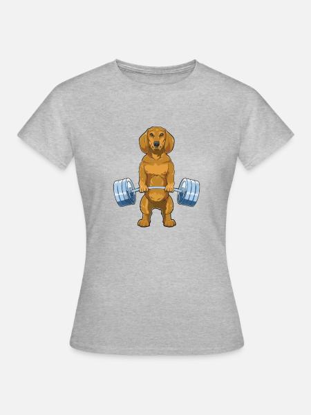 Dachshund Weightlifting Deadlift Fitness Gym - Frauen T-Shirt - Grau meliert