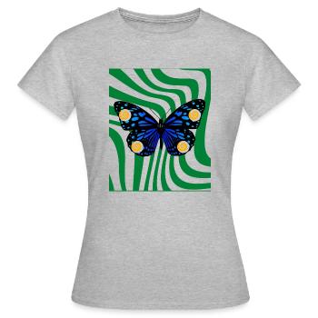 Bluer Schmetterling und Spirale - Frauen T-Shirt - Grau meliert - Vorne - AI Model Female 172 dark (172cm)