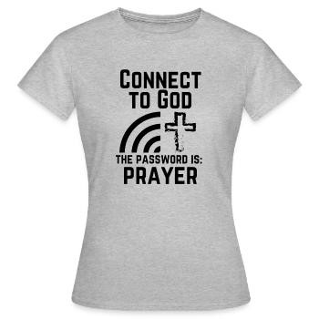 Humorvolle Wifi Gebet Religiöse Heilige Schrift Gott Buch - Frauen T-Shirt - Grau meliert - Vorne - AI Model Female 172 dark (172cm)
