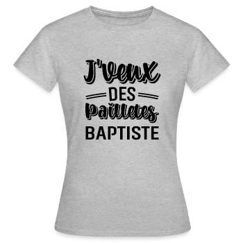 Tshirt homme J'veux des pailletes Baptiste - T-shirt Femme - gris chiné - Devant - AI Model Female 172 dark (172cm)