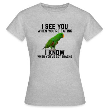 Cockatiels hilarant Tourtereaux Perroquet Pun Dictons - T-shirt Femme - gris chiné - Devant - AI Model Female 172 dark (172cm)