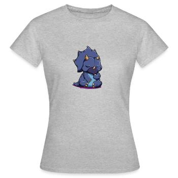 Dessin animé Triceratops - T-shirt Femme - gris chiné - Devant - AI Model Female 172 dark (172cm)