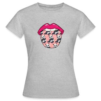 Großer Panda Pandabär Lippen - Frauen T-Shirt - Grau meliert - Vorne - AI Model Female 172 dark (172cm)