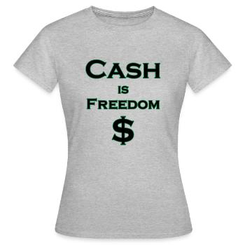 L’argent comptant est FREEDOM $ - noir avec bordure verte - T-shirt Femme - gris chiné - Devant - AI Model Female 172 dark (172cm)