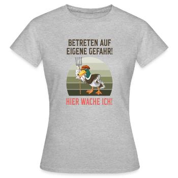 Betreten auf eigene Gefahr! Ente Mistgabel - Frauen T-Shirt - Grau meliert - Vorne - AI Model Female 172 dark (172cm)