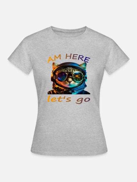 Katzen Kosmonaut "Bin hier" - Frauen T-Shirt - Grau meliert