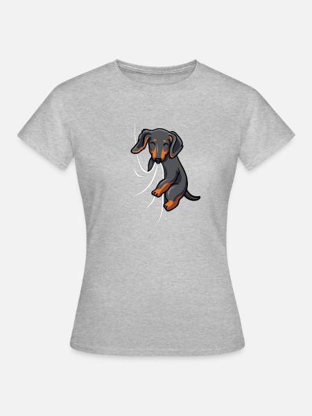 Hungriger Dackel Beisst in Shirt hungriger Dackel - Frauen T-Shirt - Grau meliert