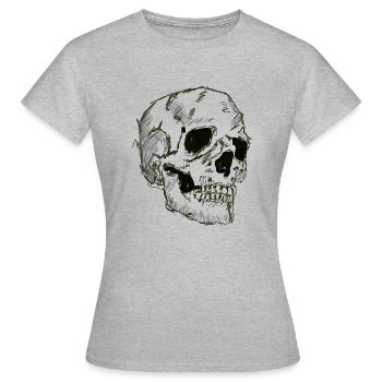 Strichzeichnung Totenkopf, - Frauen T-Shirt - Grau meliert - Vorne - AI Model Female 172 dark (172cm)