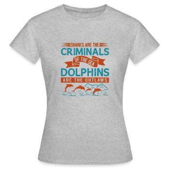 LES REQUINS SONT LES CRIMINELS LES DAUPHINS SONT LES HORS-LA-LOI - T-shirt Femme - gris chiné - Devant - AI Model Female 172 dark (172cm)
