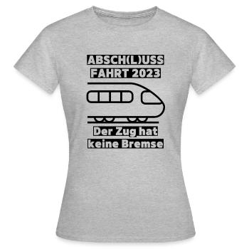 Abschlussfahrt 2023 - Partydesign für Abi, Schulen - Frauen T-Shirt - Grau meliert - Vorne - AI Model Female 172 dark (172cm)