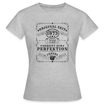 Oktober 1973: 50 Jahre, Gin, Rum, Whisky - Frauen T-Shirt - Grau meliert - Vorne - AI Model Female 172 dark (172cm)