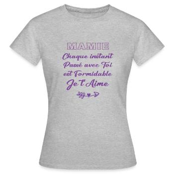 Mamie je t'aime - T-shirt Femme - gris chiné - Devant - AI Model Female 172 dark (172cm)
