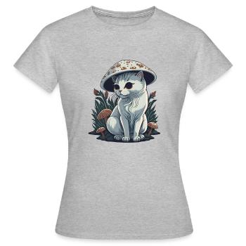 Chat champignon trippy - T-shirt Femme - gris chiné - Devant - AI Model Female 172 dark (172cm)