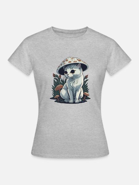 Trippy Pilzkatze - Frauen T-Shirt - Grau meliert