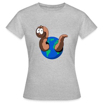Weltkugel mit Wurm - Umweltschutz Symbol - Frauen T-Shirt - Grau meliert - Vorne - AI Model Female 172 dark (172cm)
