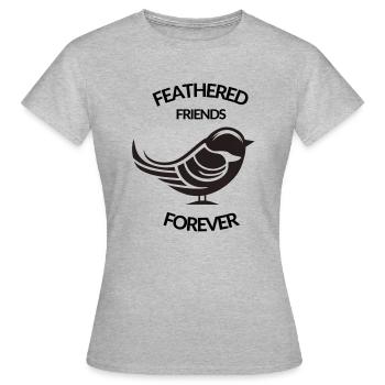 "Gefiederte Freunde für immer" Brauner Slogan - Frauen T-Shirt - Grau meliert - Vorne - AI Model Female 172 dark (172cm)