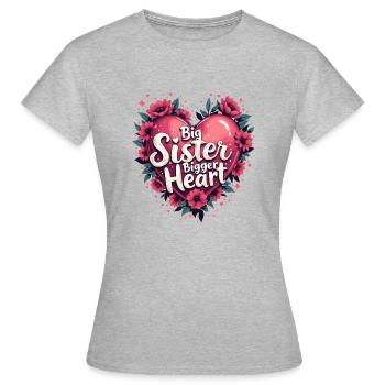 GROßE SCHWESTER. GRÖSSERES HERZ - Frauen T-Shirt - Grau meliert - Vorne - AI Model Female 172 dark (172cm)