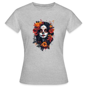 Muertos La Catrina Jour des Morts - T-shirt Femme - gris chiné - Devant - AI Model Female 172 dark (172cm)