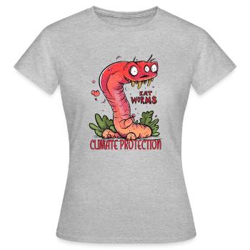Eat Worms Climate Protection co2 Fleischlos Vegan - Frauen T-Shirt - Grau meliert - Vorne - AI Model Female 172 dark (172cm)