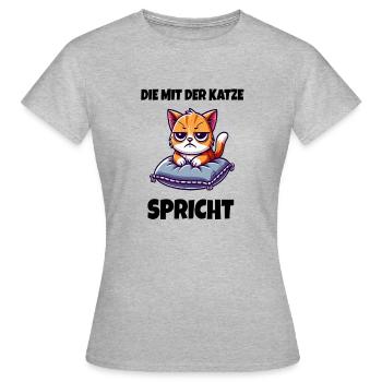 Die mit der Katze spricht - Frauen T-Shirt - Grau meliert - Vorne - AI Model Female 172 dark (172cm)