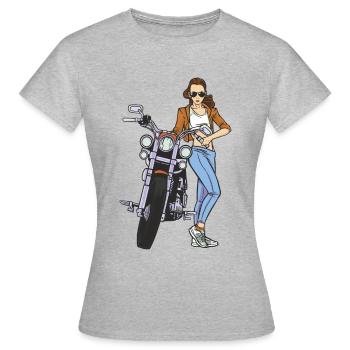 Motorcyclist Biker Female Bikergirl Motorcycle Woman - Women's T-Shirt - heather grey - Front - AI Model Female 172 dark (172cm)