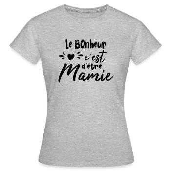 bonheur d'étre mamie - fête des grand mères - T-shirt Femme - gris chiné - Devant - AI Model Female 172 dark (172cm)