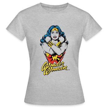 Wonder Woman Power Vintage Look - Frauen T-Shirt - Grau meliert - Vorne - AI Model Female 172 dark (172cm)