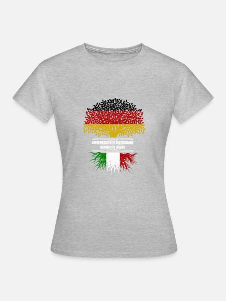 Aufgewachsen Deutschland Geboren Italien Geschenk - Frauen T-Shirt - Grau meliert