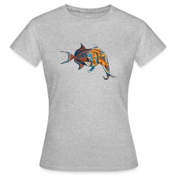 Créature fantastique : mi-éléphant, mi-poisson - T-shirt Femme - gris chiné - Devant - AI Model Female 172 dark (172cm)