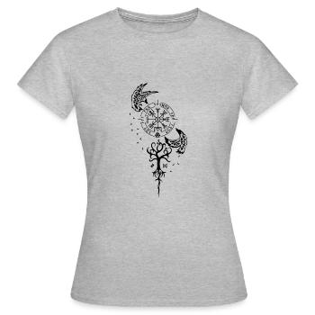 Nordische Symbolik - Runen, Vegvisir, Raben - Frauen T-Shirt - Grau meliert - Vorne - AI Model Female 172 dark (172cm)