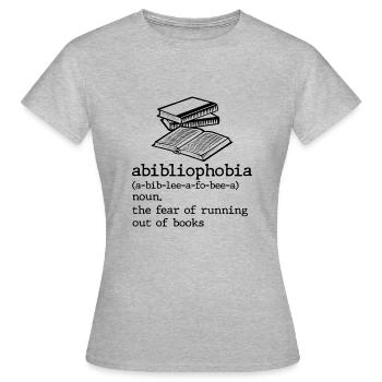 abibliophobia - Frauen T-Shirt - Grau meliert - Vorne - AI Model Female 172 dark (172cm)