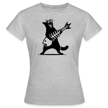 Rock Musik Katze Lustig Humor Geschenkidee - Frauen T-Shirt - Grau meliert - Vorne - AI Model Female 172 dark (172cm)