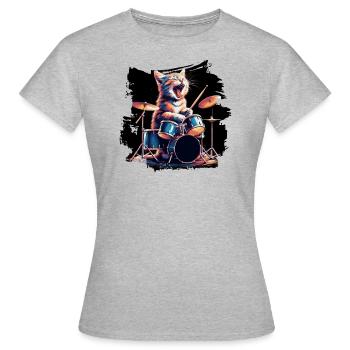 Rock Musik Katze Lustig Humor Geschenkidee - Frauen T-Shirt - Grau meliert - Vorne - AI Model Female 172 dark (172cm)