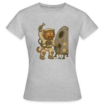 Chat astronaute en galère – Design drôle chat - T-shirt Femme - gris chiné - Devant - AI Model Female 172 dark (172cm)