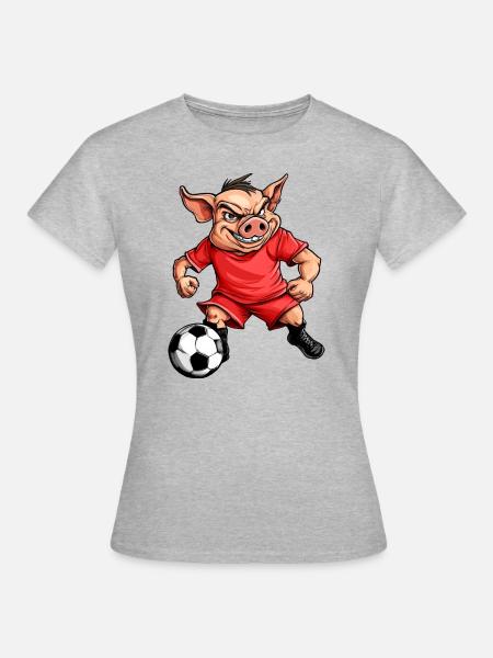 Schweinchen Fussball - Frauen T-Shirt - Grau meliert