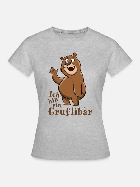 Ich bin ein Grüßlibär - Grizzly grüßt fröhlich - Frauen T-Shirt - Grau meliert