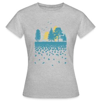 Ein Wald aus Fichte, Tanne, Kiefer und Zapfenregen - Frauen T-Shirt - Grau meliert - Vorne - AI Model Female 172 dark (172cm)