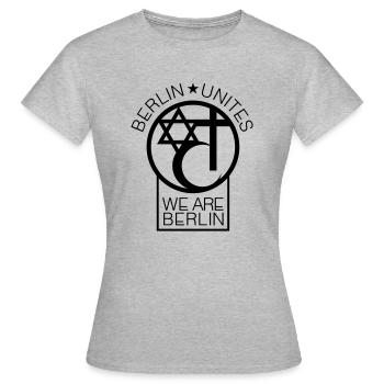Berlin Unites - Berlin Verbindet! Berlin liebt! - Frauen T-Shirt - Grau meliert - Vorne - AI Model Female 172 dark (172cm)