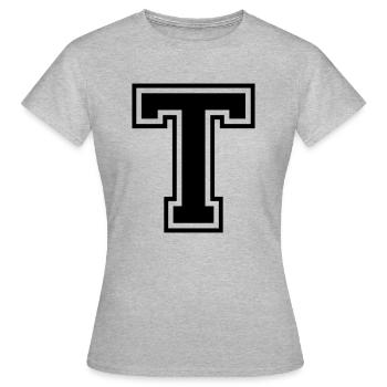 Lettre T Équipe Foot | baseball| basket université - T-shirt Femme - gris chiné - Devant - AI Model Female 172 dark (172cm)
