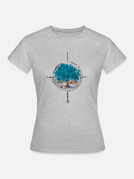 Kompass mit Baumspiegelung - Aquarellversion - Frauen T-Shirt - Grau meliert