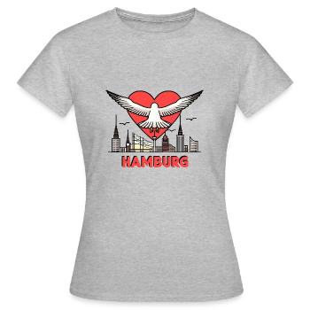 North Sea Moin Seagull I LOVE Hamburg Pearl Souvenir - Women's T-Shirt - heather grey - Front - AI Model Female 172 dark (172cm)