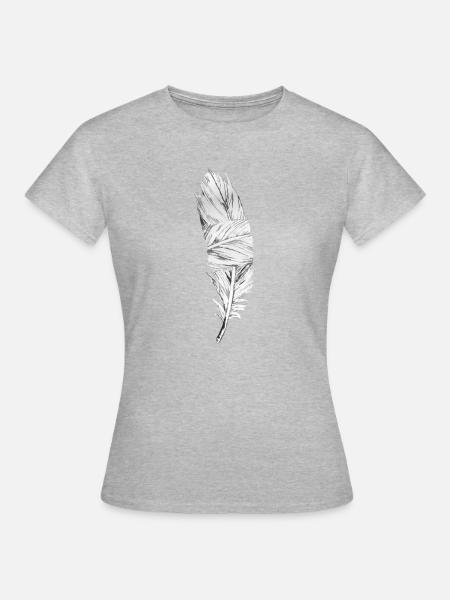 Schwarze und weiße Feder - Frauen T-Shirt - Grau meliert