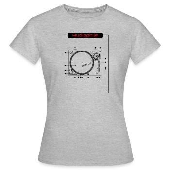 Audiophile Highend HiFi Turntable Musik Tshirt - Frauen T-Shirt - Grau meliert - Vorne - AI Model Female 172 dark (172cm)