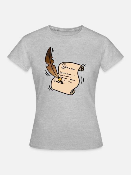 Schriftsteller Autor Tintenschrift Feder Geschenk - Dame-T-shirt - grå meleret