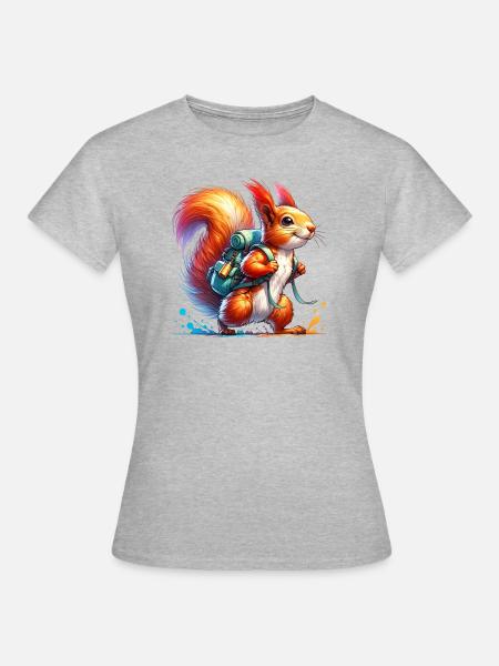Wandern Natur Eichhörnchen Nüsse Tierliebe - Frauen T-Shirt - Grau meliert